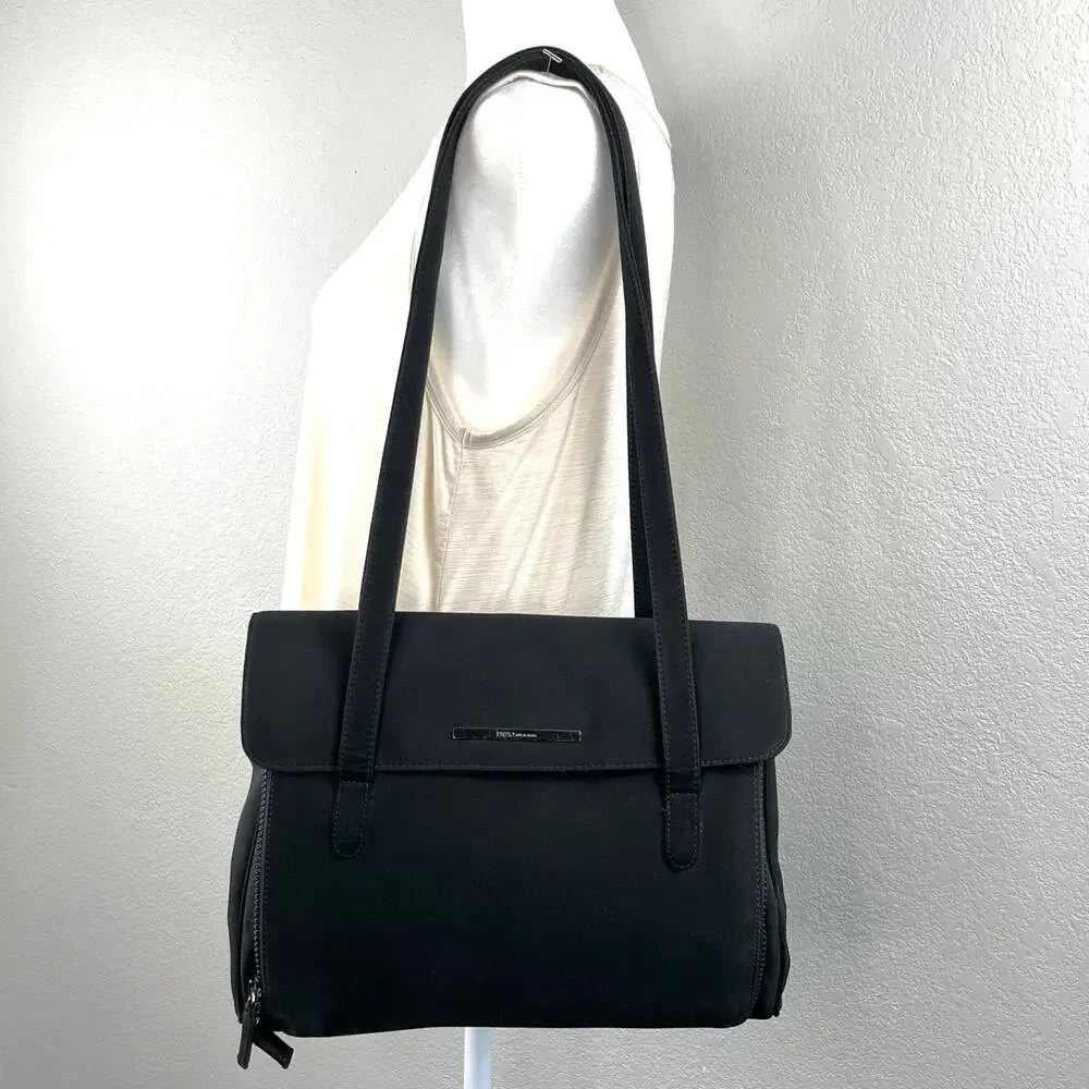 Vintage 90s Enzo Angiolini Black Large Flapover Shoulder Bag Credit Card Storage